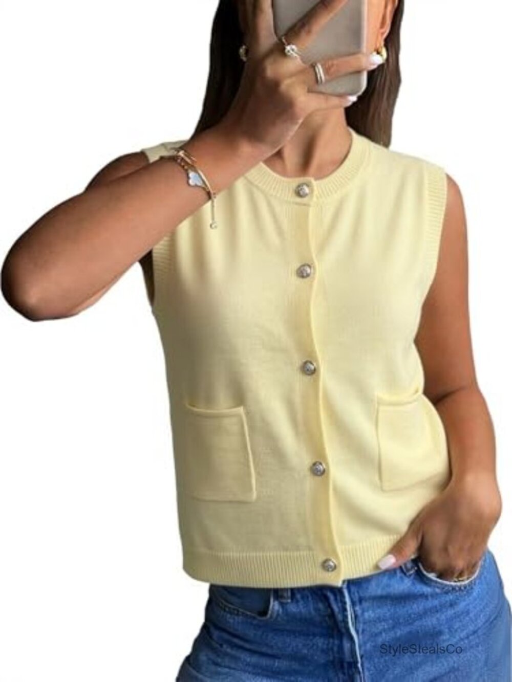 Sleeveless Button Down Sweater Vest with Pockets Knit Cardigan